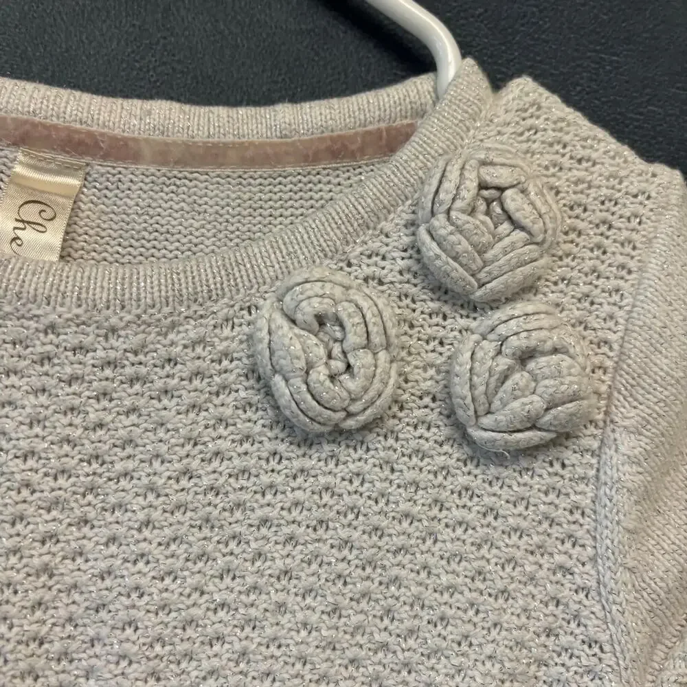 Cherokee Girl Medium Sweater Dress Silver Knit Flower Detail Cottagecore Holiday